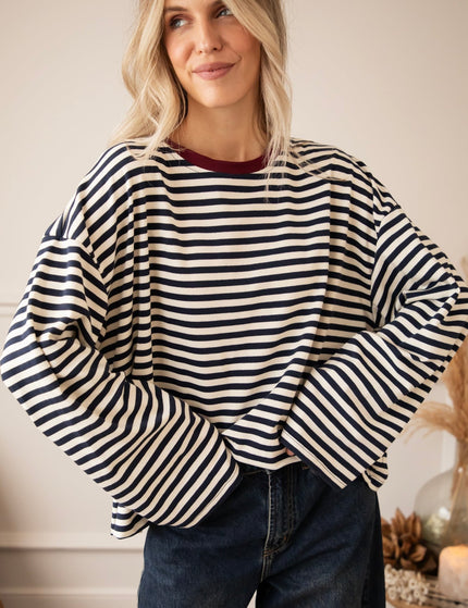 Sadie Stripe Beige/Navy/Burgundy - Longsleeve - ellemilla