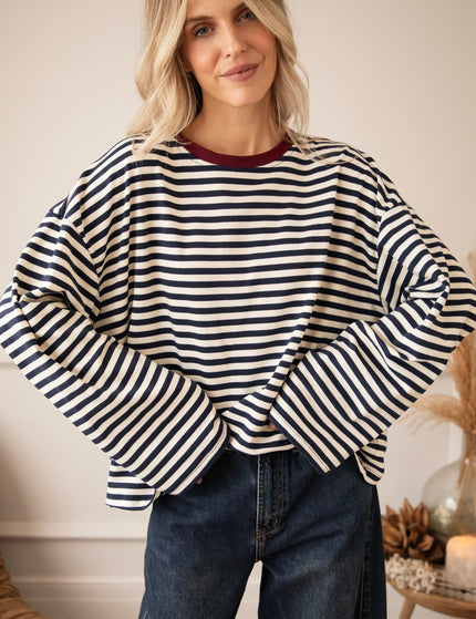 Sadie Stripe Beige/Navy/Burgundy - Longsleeve - ellemilla