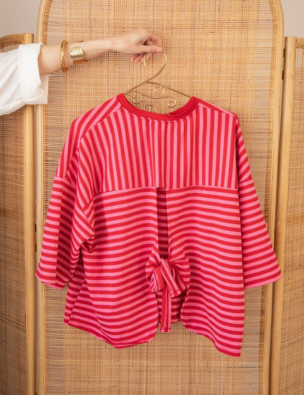 Sadie Stripe Bow Pink/Red - T-Shirt - ellemilla