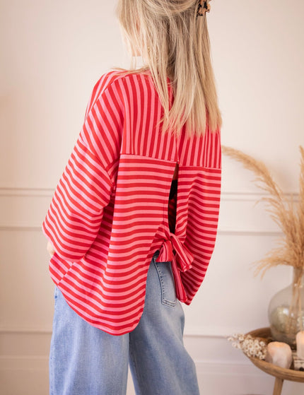 Sadie Stripe Bow Pink/Red - T-Shirt - ellemilla