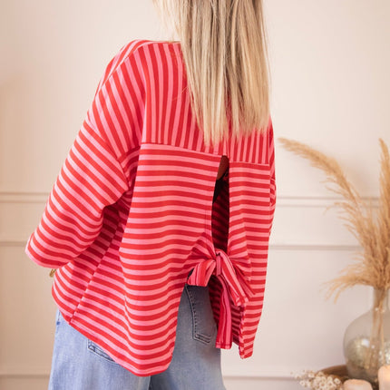 Sadie Stripe Bow Pink/Red - T-Shirt - ellemilla