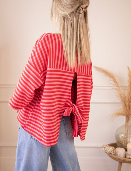 Sadie Stripe Bow Pink/Red - T-Shirt - ellemilla