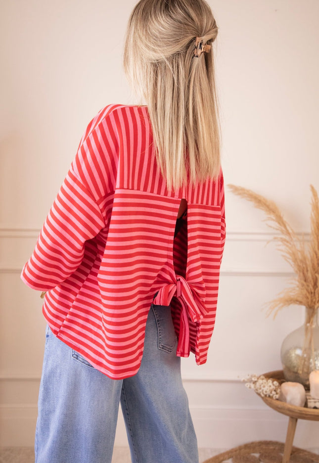 Sadie Stripe Bow Pink/Red - T-Shirt - ellemilla