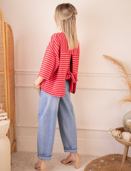 Sadie Stripe Bow Pink/Red - T-Shirt - ellemilla