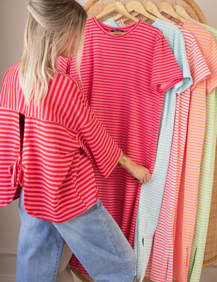 Sadie Stripe Bow Pink/Red - T-Shirt - ellemilla