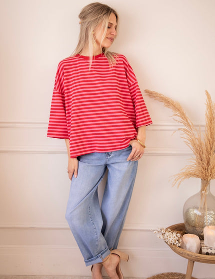 Sadie Stripe Bow Pink/Red - T-Shirt - ellemilla