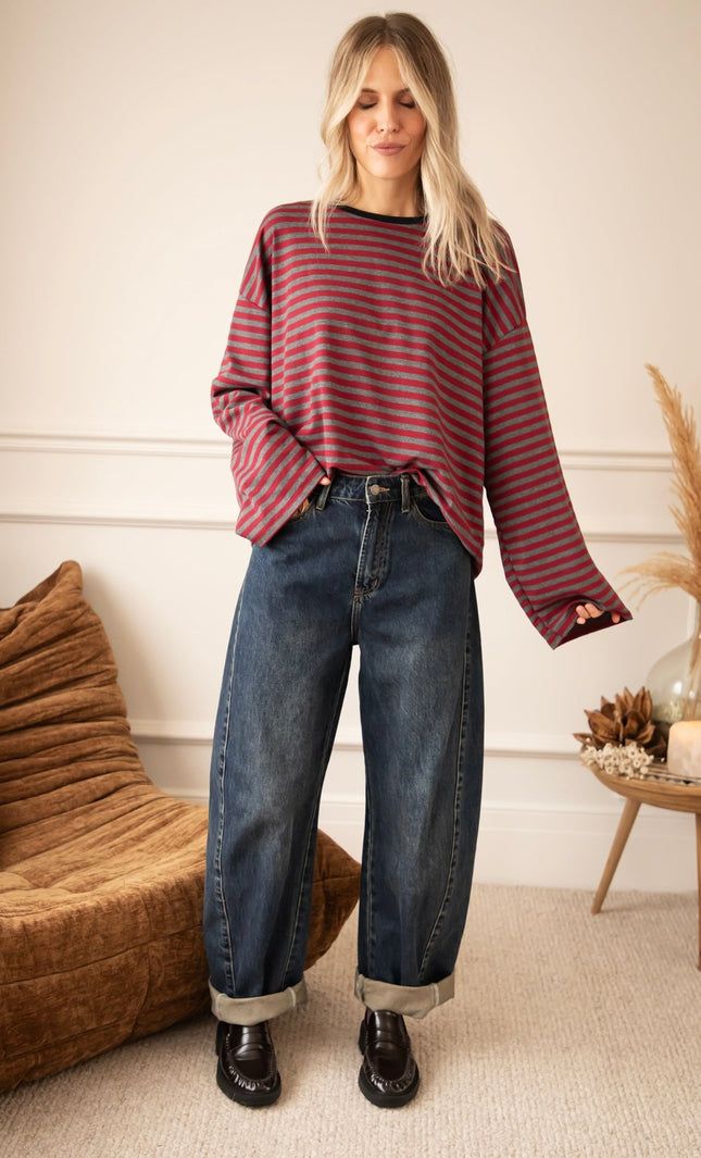 Sadie Stripe Burgundy/Grey/Navy - Longsleeve - ellemilla