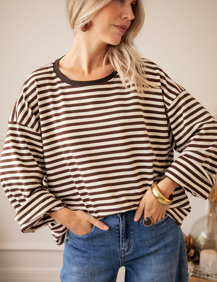 Sadie Stripe Cacao/Beige - Longsleeve - ellemilla