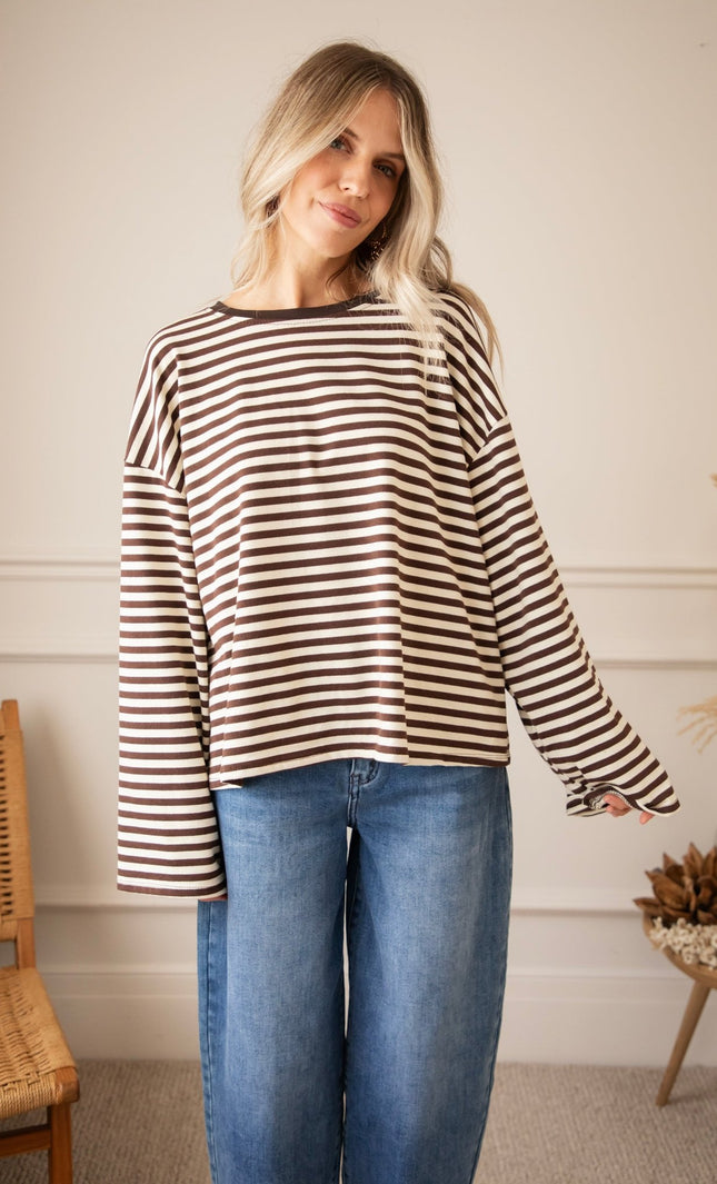 Sadie Stripe Cacao/Beige - Longsleeve - ellemilla