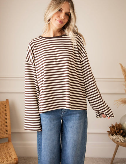 Sadie Stripe Cacao/Beige - Longsleeve - ellemilla