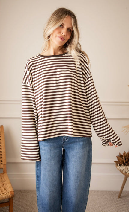 Sadie Stripe Cacao/Beige - Longsleeve - ellemilla