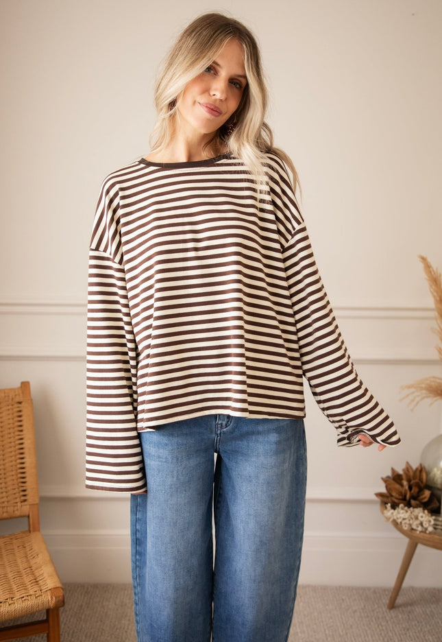Sadie Stripe Cacao/Beige - Longsleeve - ellemilla