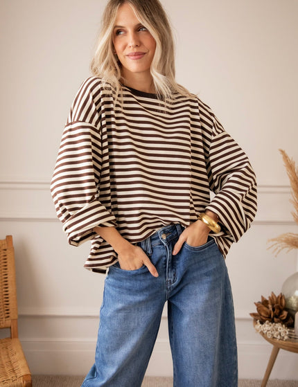 Sadie Stripe Cacao/Beige - Longsleeve - ellemilla