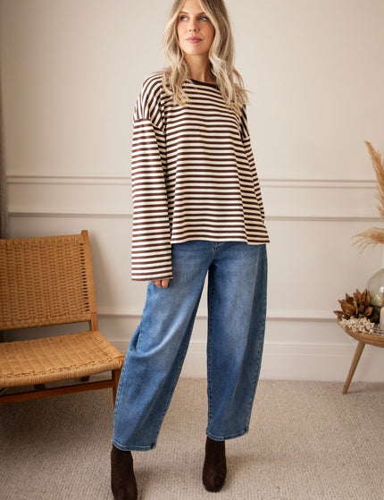 Sadie Stripe Cacao/Beige - Longsleeve - ellemilla