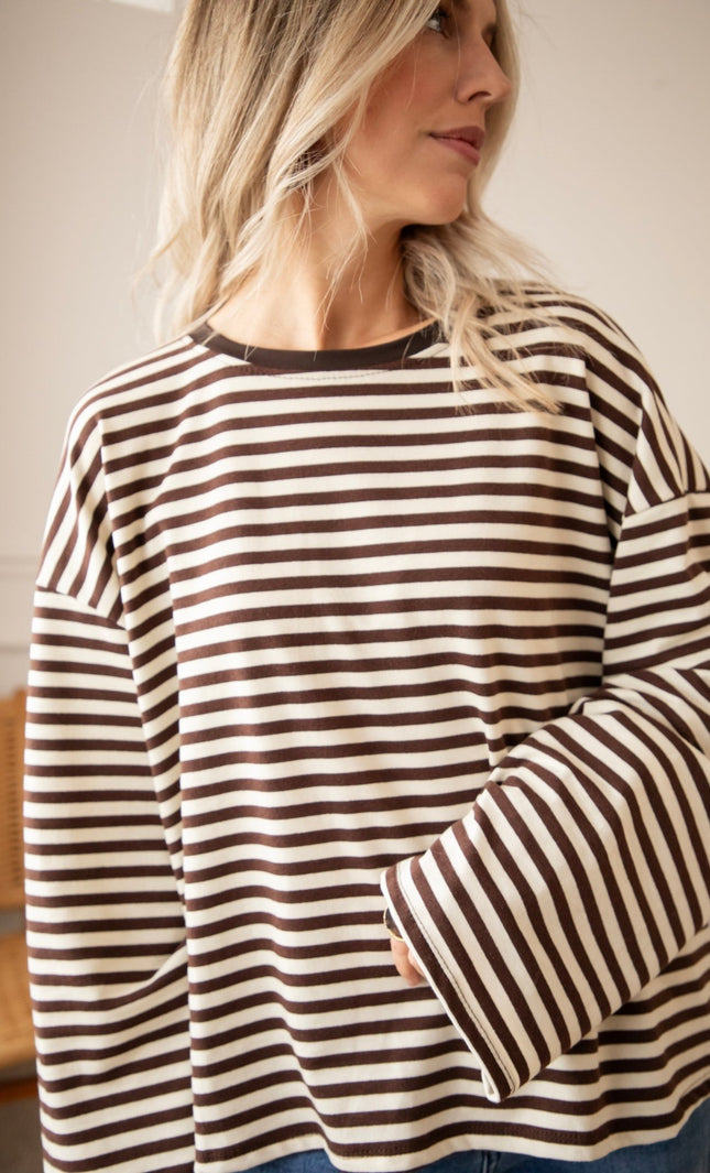 Sadie Stripe Cacao/Beige - Longsleeve - ellemilla