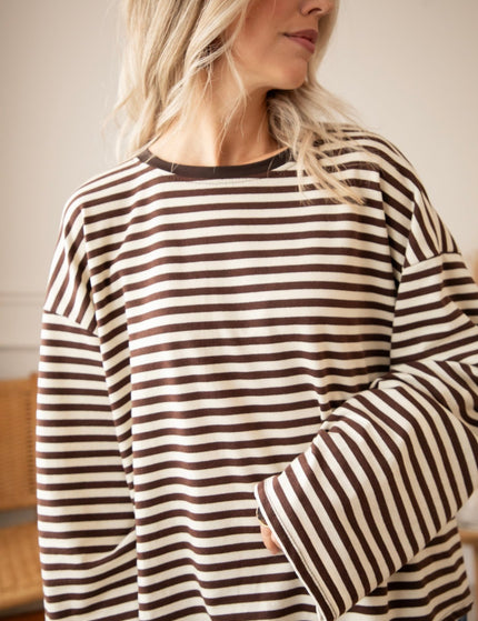 Sadie Stripe Cacao/Beige - Longsleeve - ellemilla