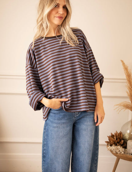 Sadie Stripe Cacao/Blue - Longsleeve - ellemilla
