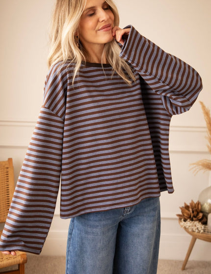 Sadie Stripe Cacao/Blue - Longsleeve - ellemilla