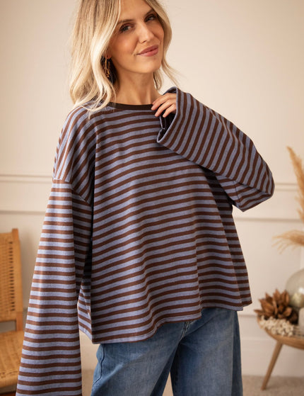 Sadie Stripe Cacao/Blue - Longsleeve - ellemilla