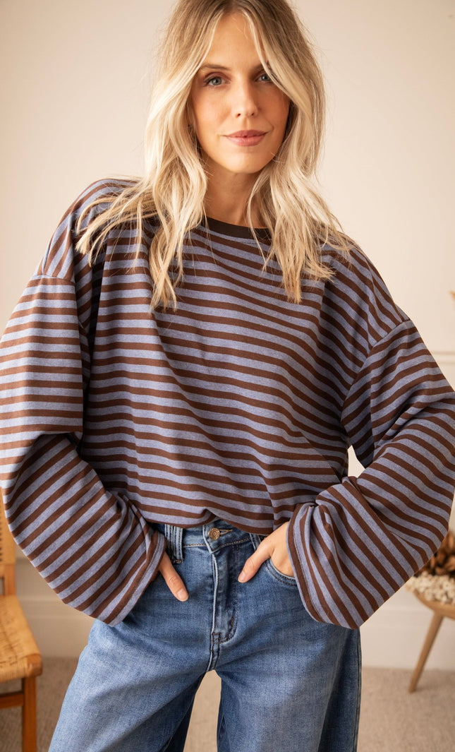 Sadie Stripe Cacao/Blue - Longsleeve - ellemilla