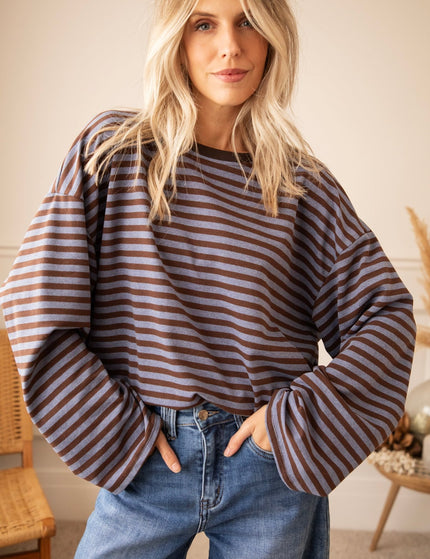Sadie Stripe Cacao/Blue - Longsleeve - ellemilla
