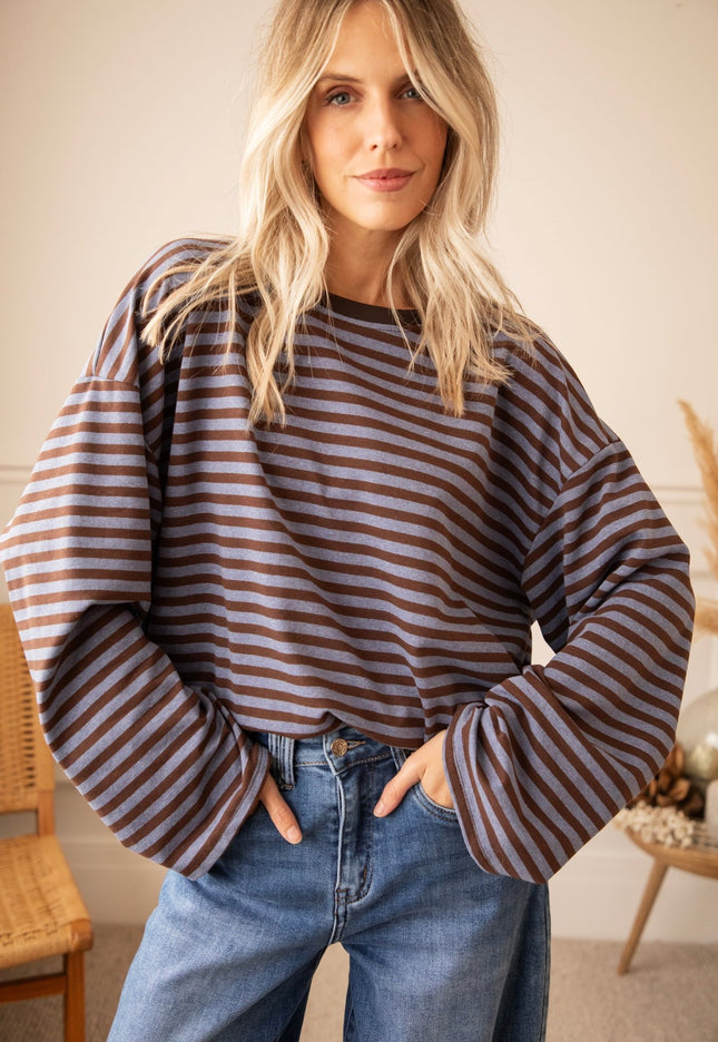 Sadie Stripe Cacao/Blue - Longsleeve - ellemilla