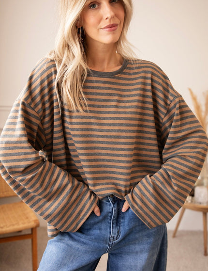 Sadie Stripe Grey/Camel - Longsleeve - ellemilla