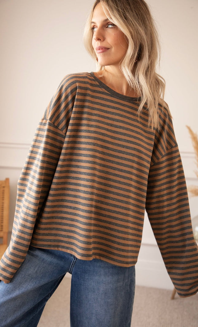 Sadie Stripe Grey/Camel - Longsleeve - ellemilla