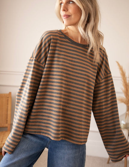 Sadie Stripe Grey/Camel - Longsleeve - ellemilla