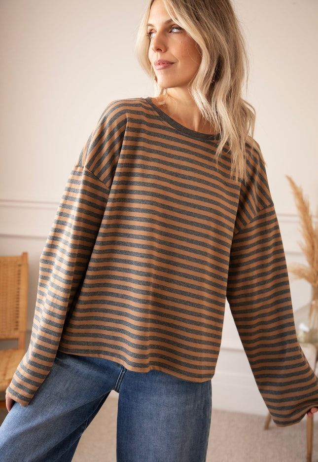Sadie Stripe Grey/Camel - Longsleeve - ellemilla