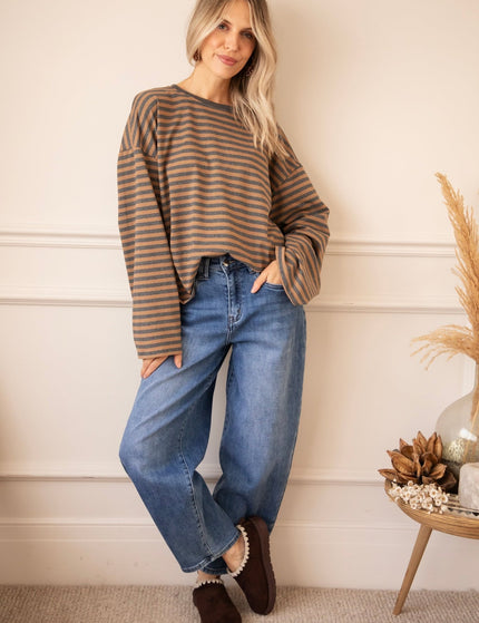 Sadie Stripe Grey/Camel - Longsleeve - ellemilla