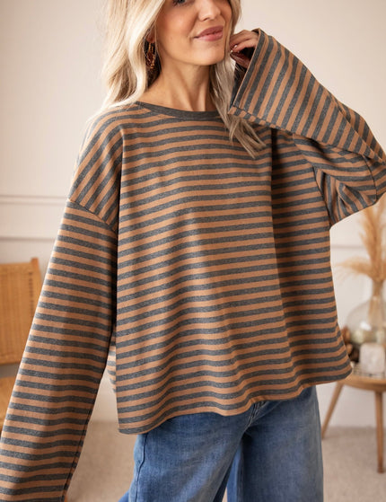 Sadie Stripe Grey/Camel - Longsleeve - ellemilla