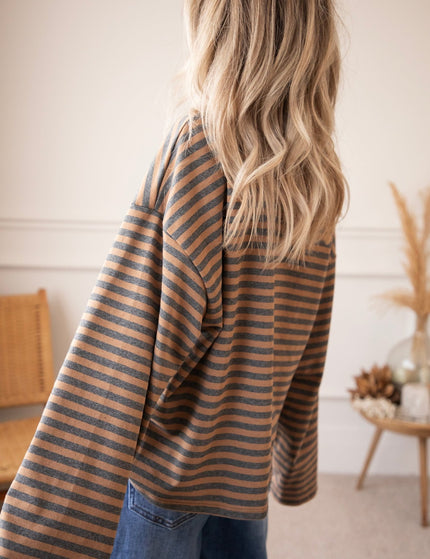 Sadie Stripe Grey/Camel - Longsleeve - ellemilla