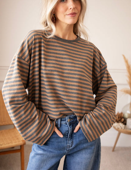 Sadie Stripe Grey/Camel - Longsleeve - ellemilla