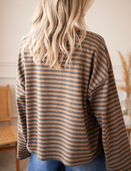 Sadie Stripe Grey/Camel - Longsleeve - ellemilla