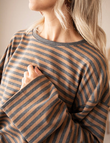 Sadie Stripe Grey/Camel - Longsleeve - ellemilla