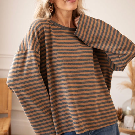 Sadie Stripe Grey/Camel - Longsleeve - ellemilla