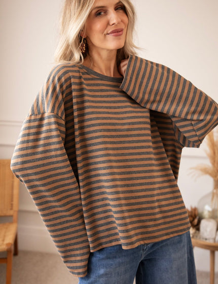 Sadie Stripe Grey/Camel - Longsleeve - ellemilla
