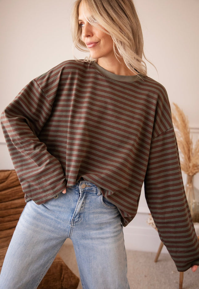 Sadie Stripe Kaki/Brown - Longsleeve - ellemilla