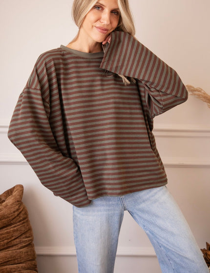 Sadie Stripe Kaki/Brown - Longsleeve - ellemilla