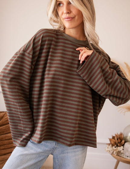 Sadie Stripe Kaki/Brown - Longsleeve - ellemilla