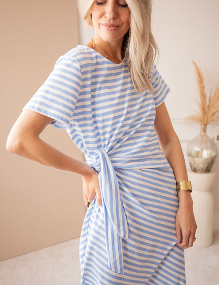 Sadie Stripe Knot Off White/Baby Blue - Maxi Jurk - ellemilla
