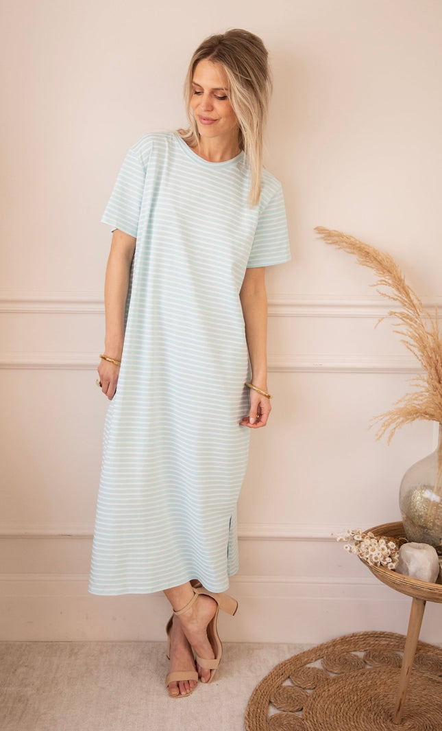 Sadie Stripe Light Blue/Beige - Maxi Jurk - ellemilla