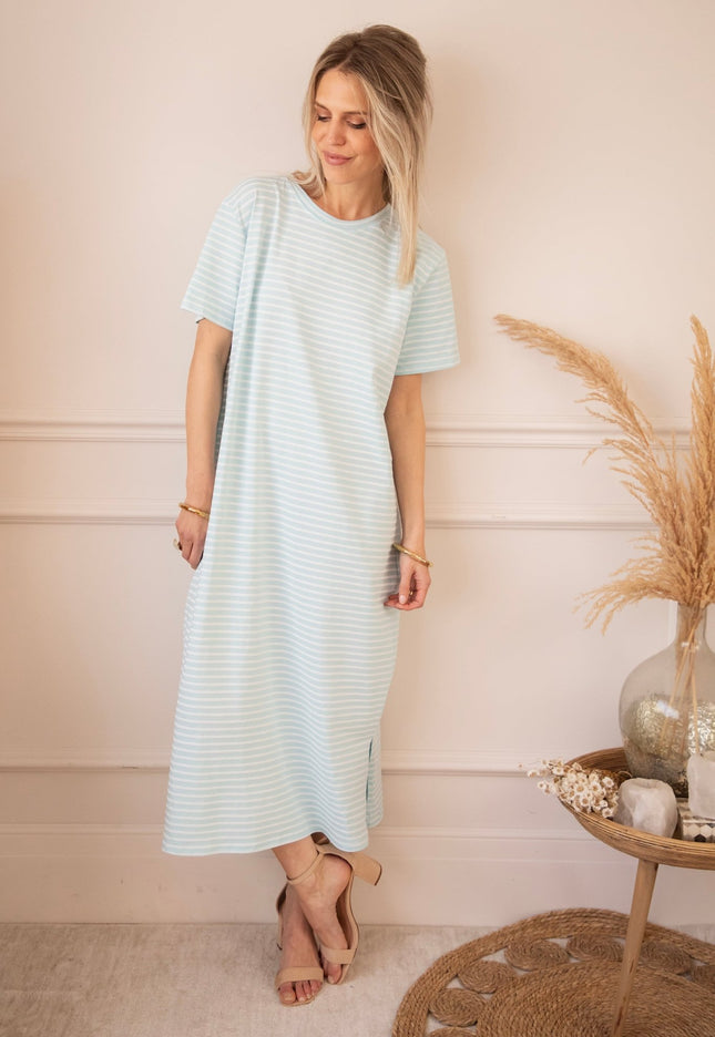 Sadie Stripe Light Blue/Beige - Maxi Jurk - ellemilla