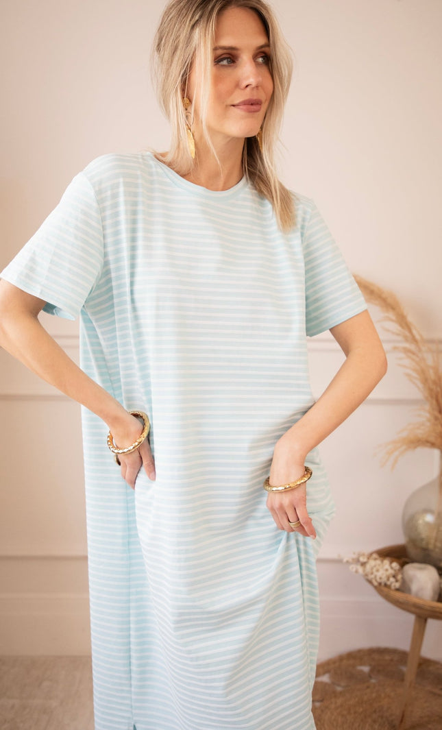 Sadie Stripe Light Blue/Beige - Maxi Jurk - ellemilla
