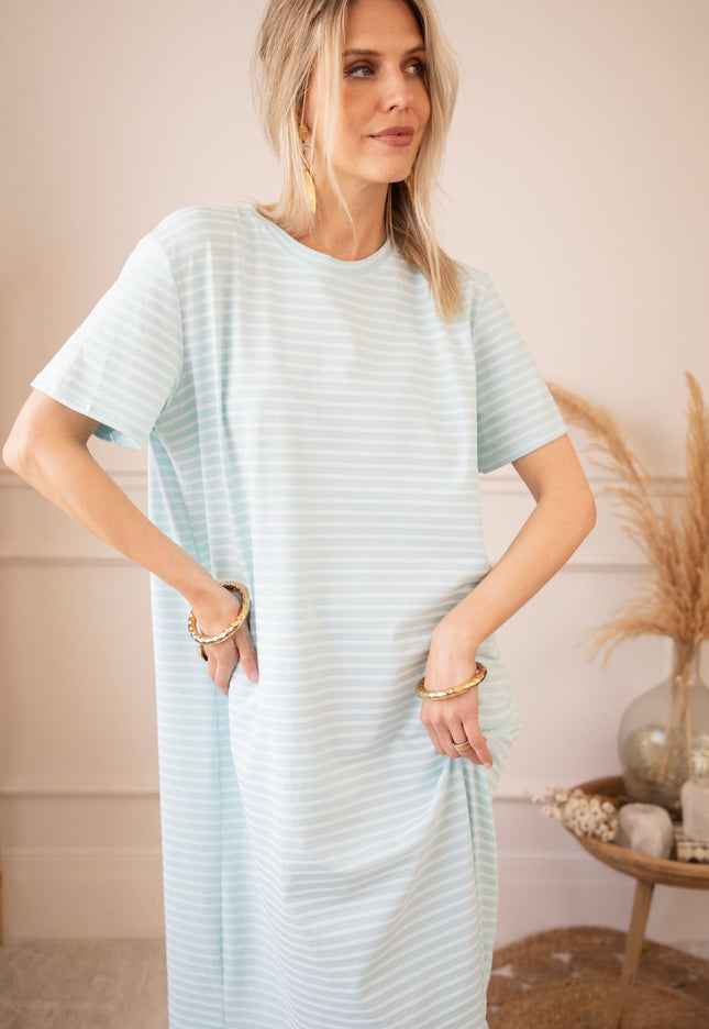 Sadie Stripe Light Blue/Beige - Maxi Jurk - ellemilla