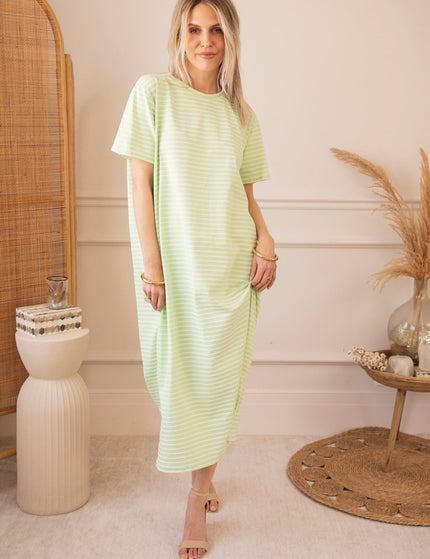 Sadie Stripe Lime/Beige - Maxi Jurk - ellemilla