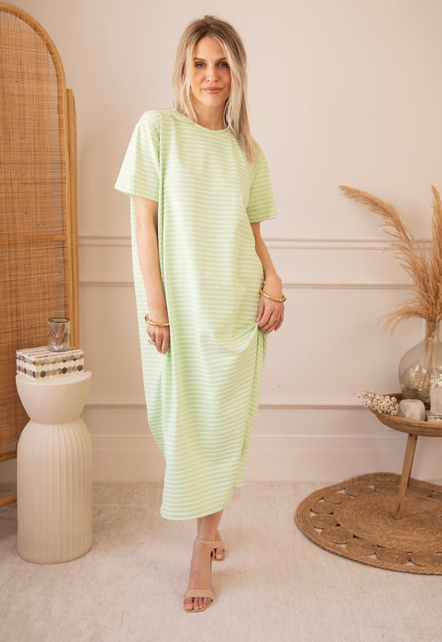 Sadie Stripe Lime/Beige - Maxi Jurk - ellemilla
