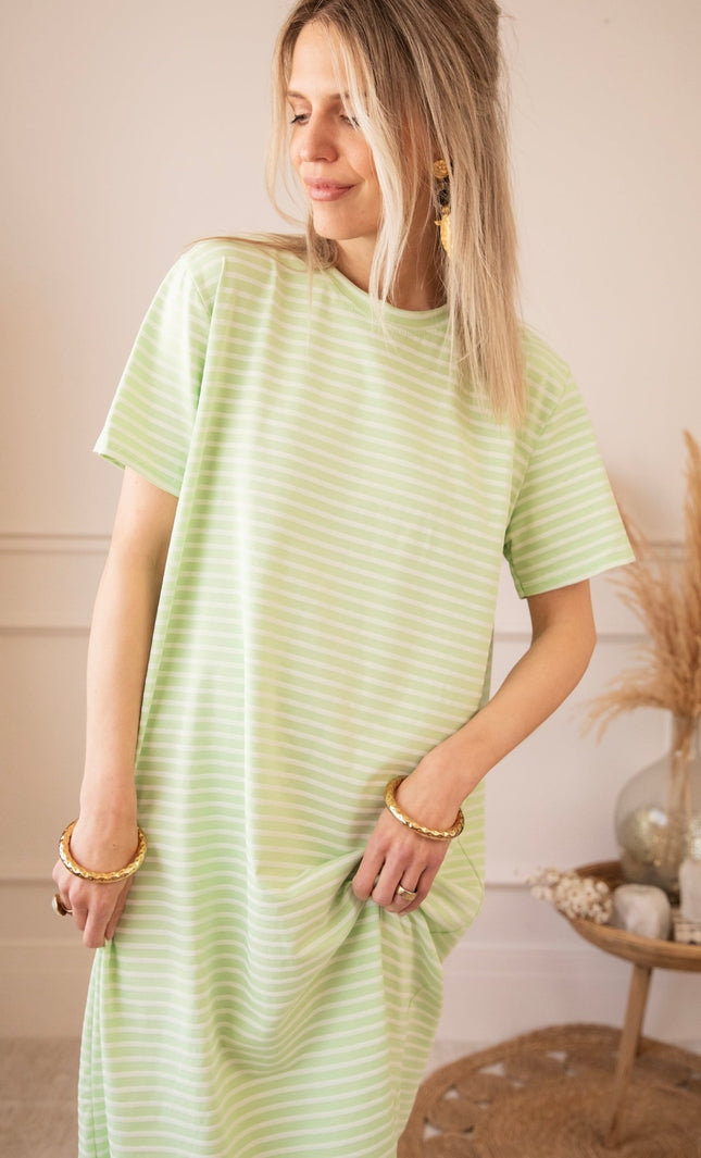 Sadie Stripe Lime/Beige - Maxi Jurk - ellemilla