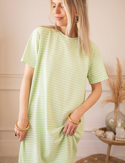 Sadie Stripe Lime/Beige - Maxi Jurk - ellemilla